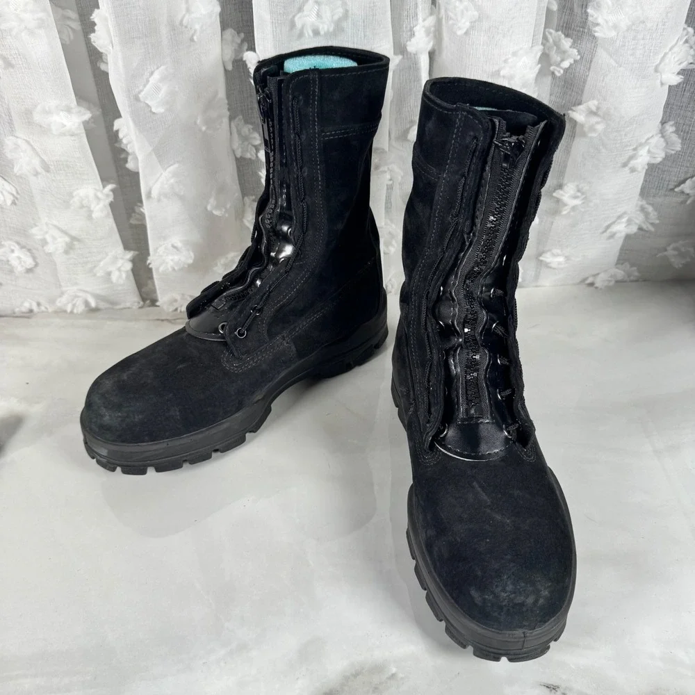 Bates Black Suede Tactical Boots Front Zip Oil Resisting Vibram LEO Military 9M